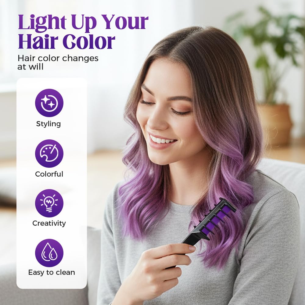 Festive Fun Hair Chalk Combs - 12 Washable Temporary Hair Dye for Girls & Women | Perfect for Parties & Creative DIY