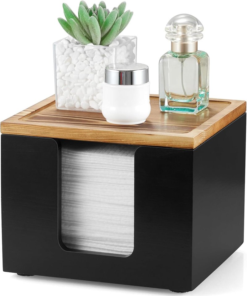 Disposable Face Towel Holder Box - Wooden Makeup Organizer for Vanity | Bathroom Storage Solution (Towels Not Included)