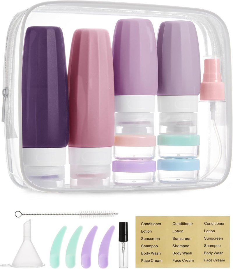 BAGSMART Travel Bottles - 18 Pack TSA Approved Leak-Proof Silicone Toiletry Containers | Purple