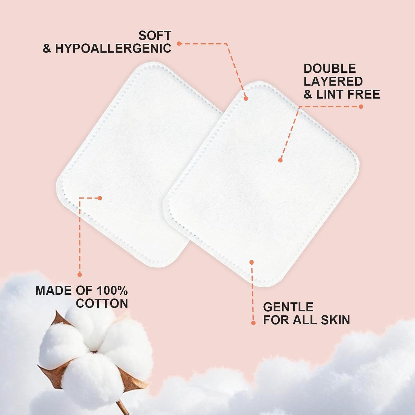 Large Cotton Pads - 300 Count Makeup Remover Rounds for Sensitive Skin | Ultra-Absorbent Hypoallergenic, Soft & Lint-Free