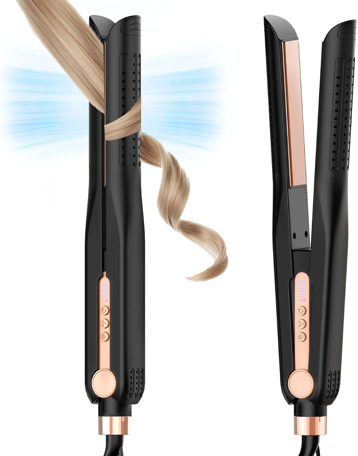SKIMI Airflow Styler - Titanium Flat Iron & Curling Iron with Cooling Vents | 5 Heat Settings, Dual Voltage, Auto Shut-Off