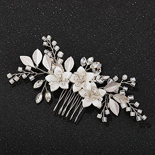 SWEETV Silver Bridal Hair Comb Clip with Crystal Flowers