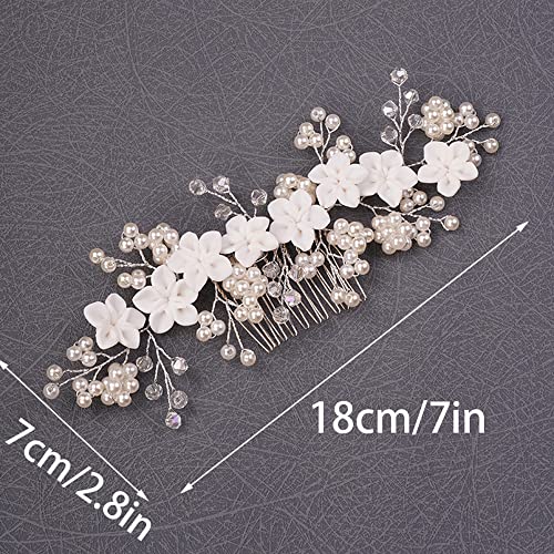 Dainty Silver Flower Pearl Rhinestone Bridal Hair Comb for Wedding