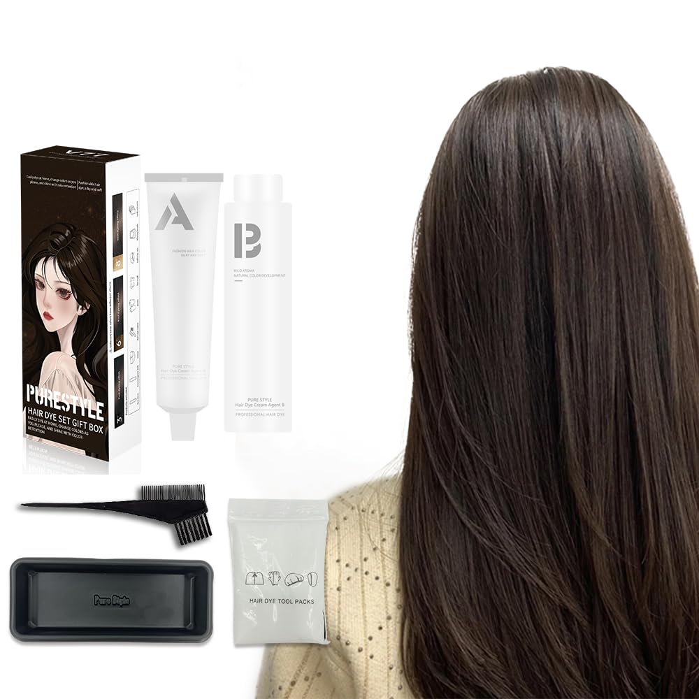 Permanent Light Ash Brown Hair Dye Cream Kit - Ammonia-Free Nourishing Formula | Complete Home Use Set 3.4 fl oz