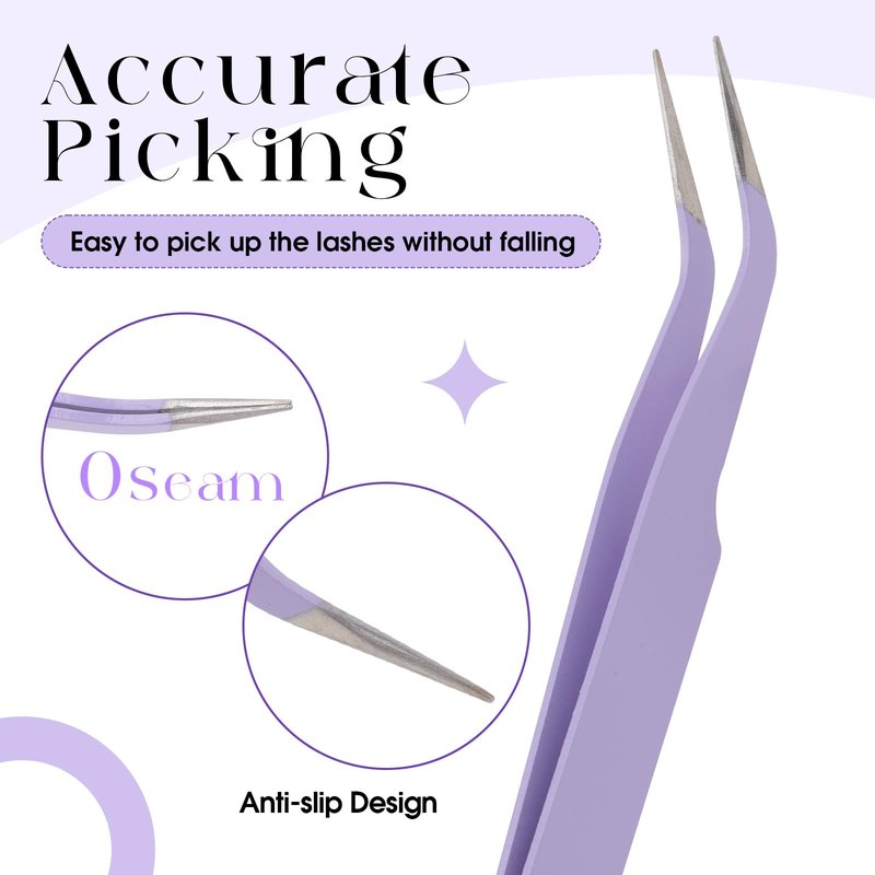 WENDY Lash Tweezers for Eyelash Extensions, Precision Fiber Stainless Steel Lash Applicator Tool for False Eyelashes, Precision Fiber Mega Volume lash-tweezers Use at Home
