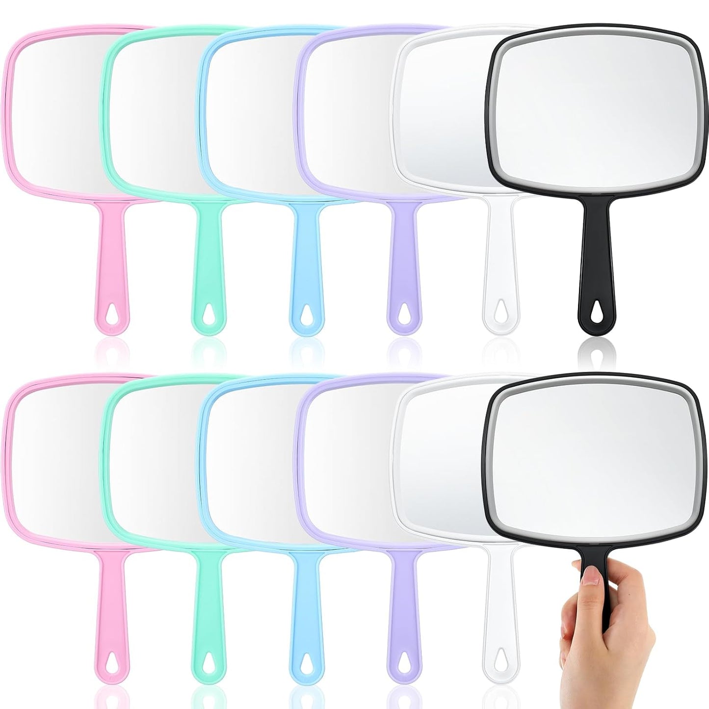 12 Pcs Handheld Makeup Mirrors - Portable Beauty Mirrors for Home, Salon & Travel | 6.69 x 9.45 Inch (Rose Red)