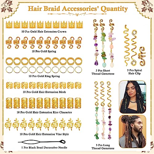 80 Pcs Natural Crystal Stone Hair Jewelry Set for Braids