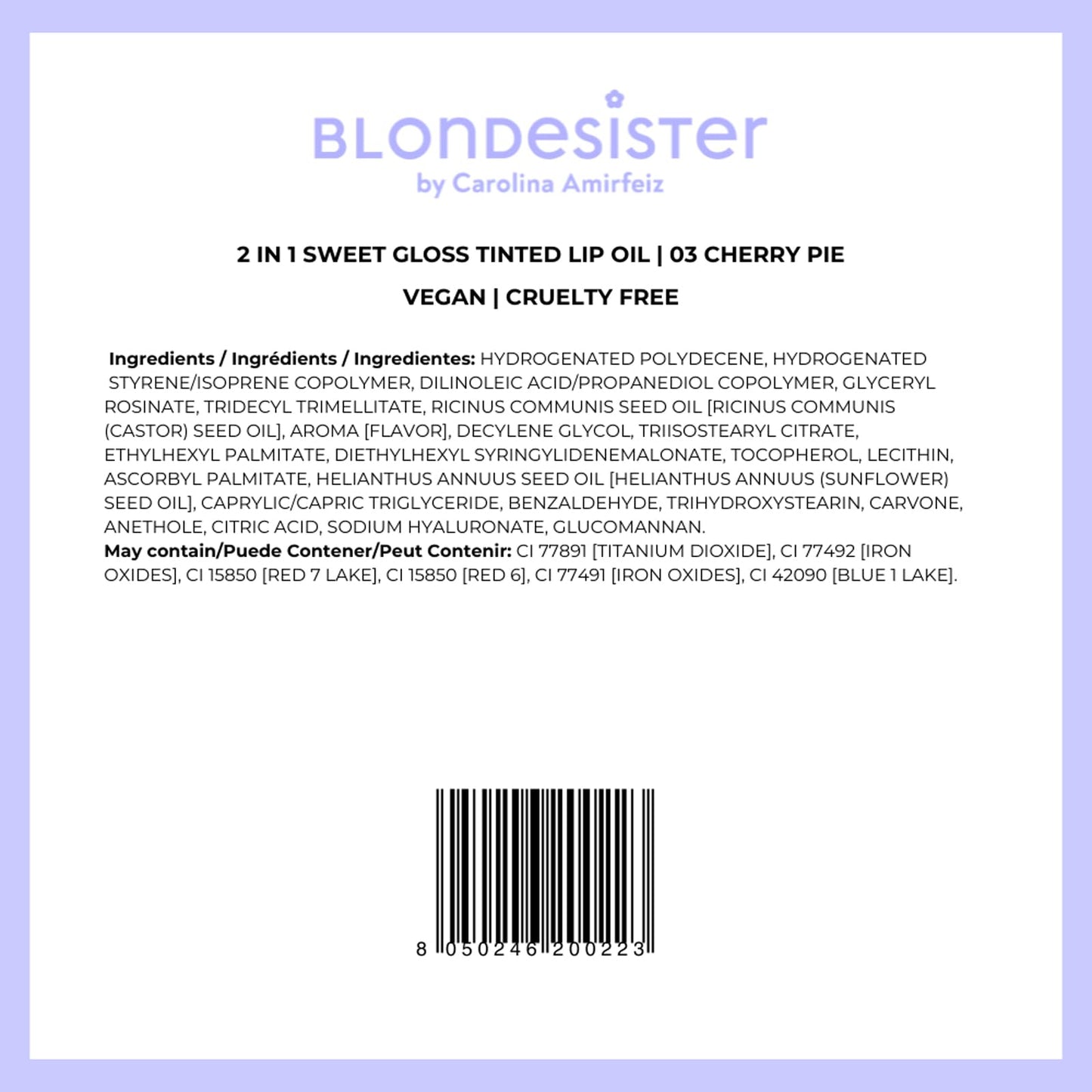 Blondesister 2-in-1 Sweet Gloss Tinted Lip Oil - Lip Oil for Women - Hydrating, Non-Sticky Formula with Light Color - 03 Cherry Pie - 0.084 oz