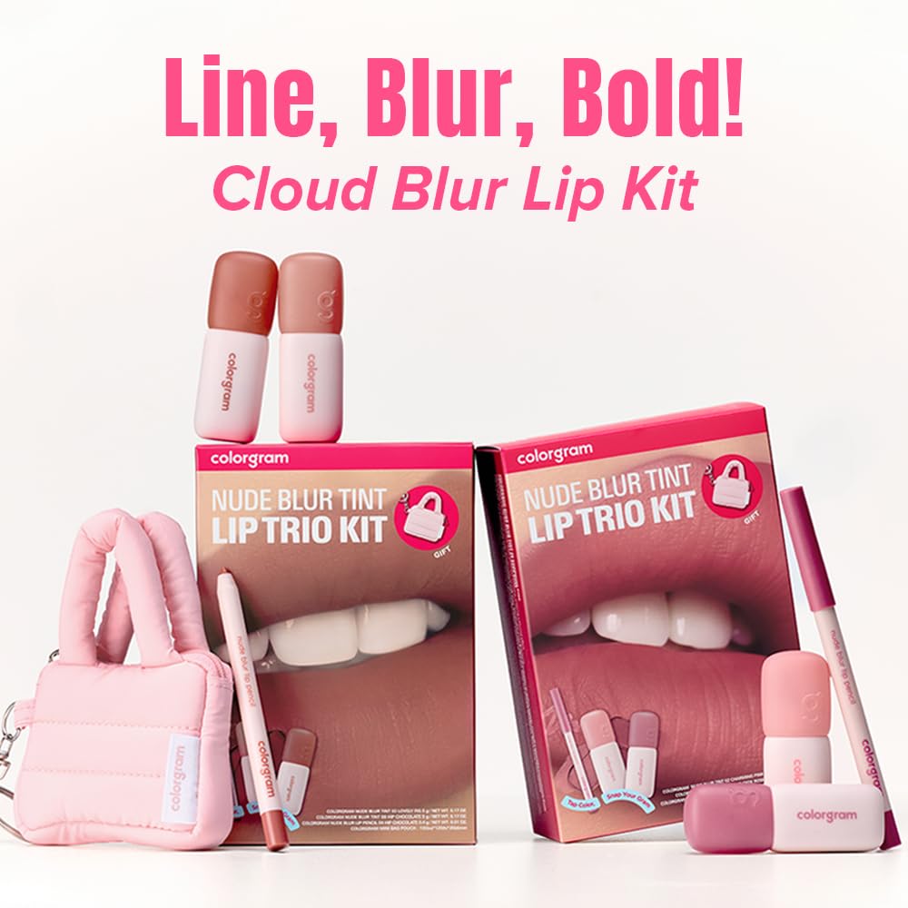 COLORGRAM NUDE BLUR TINT LIP TRIO KIT 02 WARM KIT | K-Beauty Makeup | Soft Matte Lip Stain | Powdery Finish | 2-in-1 Lip & Cheek | Lightweight & Buildable
