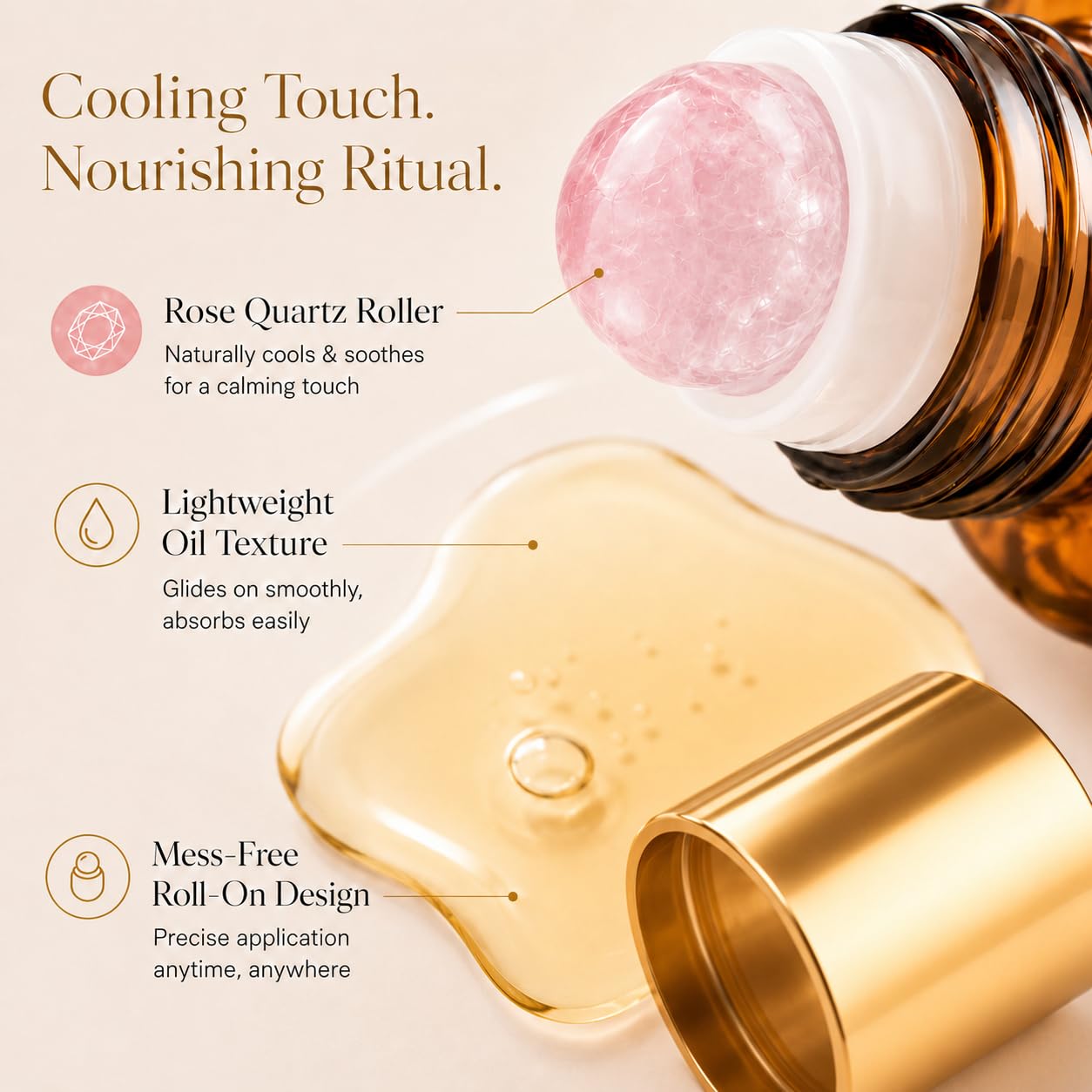 Organic Castor Oil Rose Quartz Roller - Cold-Pressed Beauty Oil for Eyebrows, Face & Neck | 1.7 Fl Oz