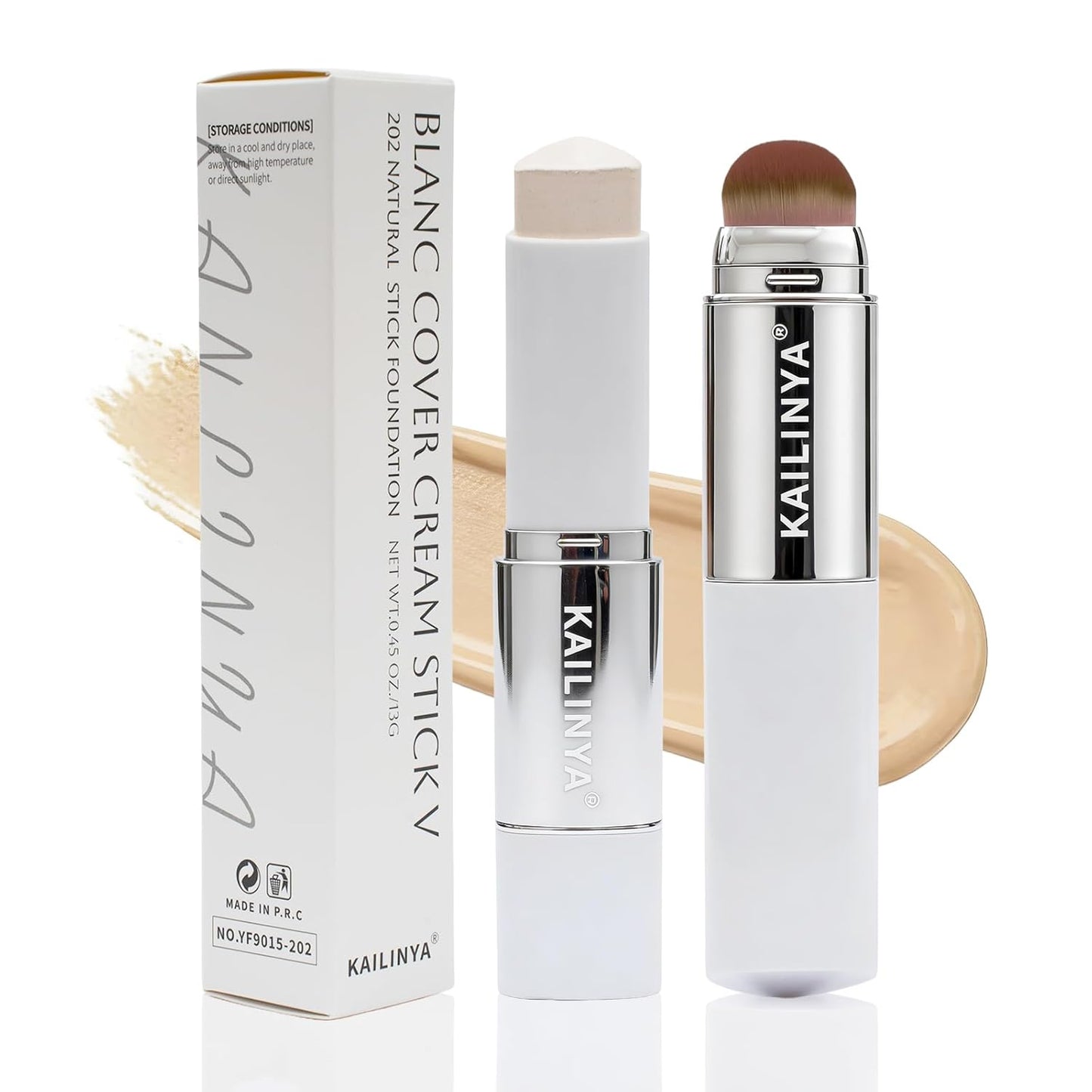Korean Color Changing Foundation Stick - 2-in-1 Waterproof Hydrating Makeup | Dual-Ended Concealer, Shade 202