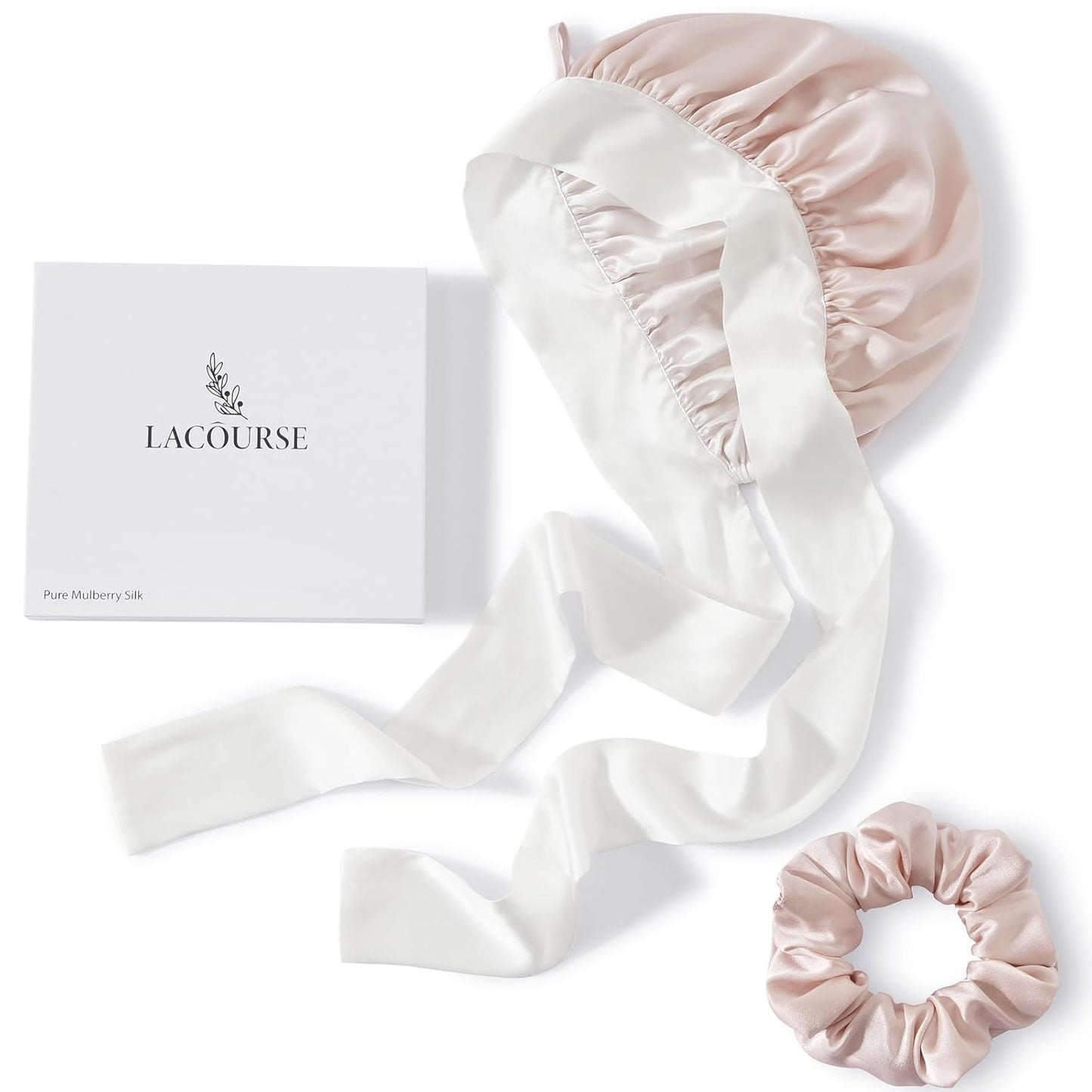 Mulberry Silk Bonnet - Anti-Slip Double-Layered Hair Wrap for Curly Hair | Large Size (Pink & Ivory)