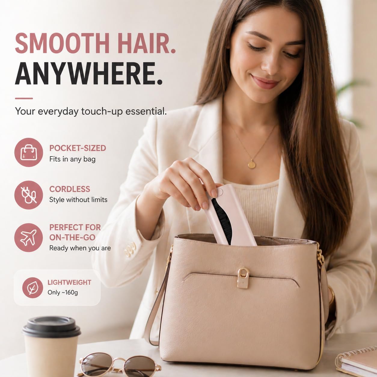 Cordless Hair Straightener Brush - Portable & Foldable Design | Ideal for Travel