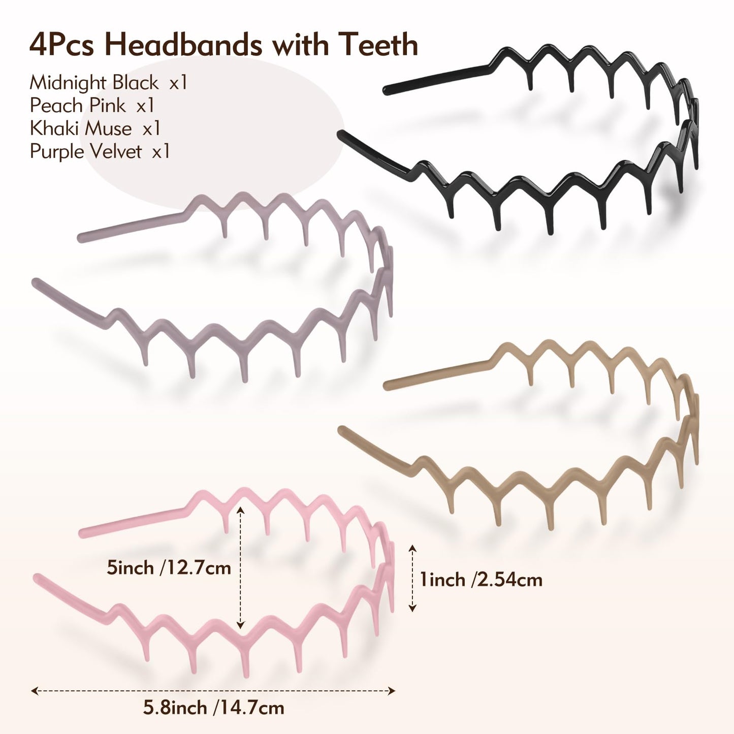 MIVZO Zig Zag Headbands - 4Pcs Non Slip Comb Headband with Teeth for Women Classic Wavy Claw Headband for Men‘s Women's Hair Fashion Hair Accessories