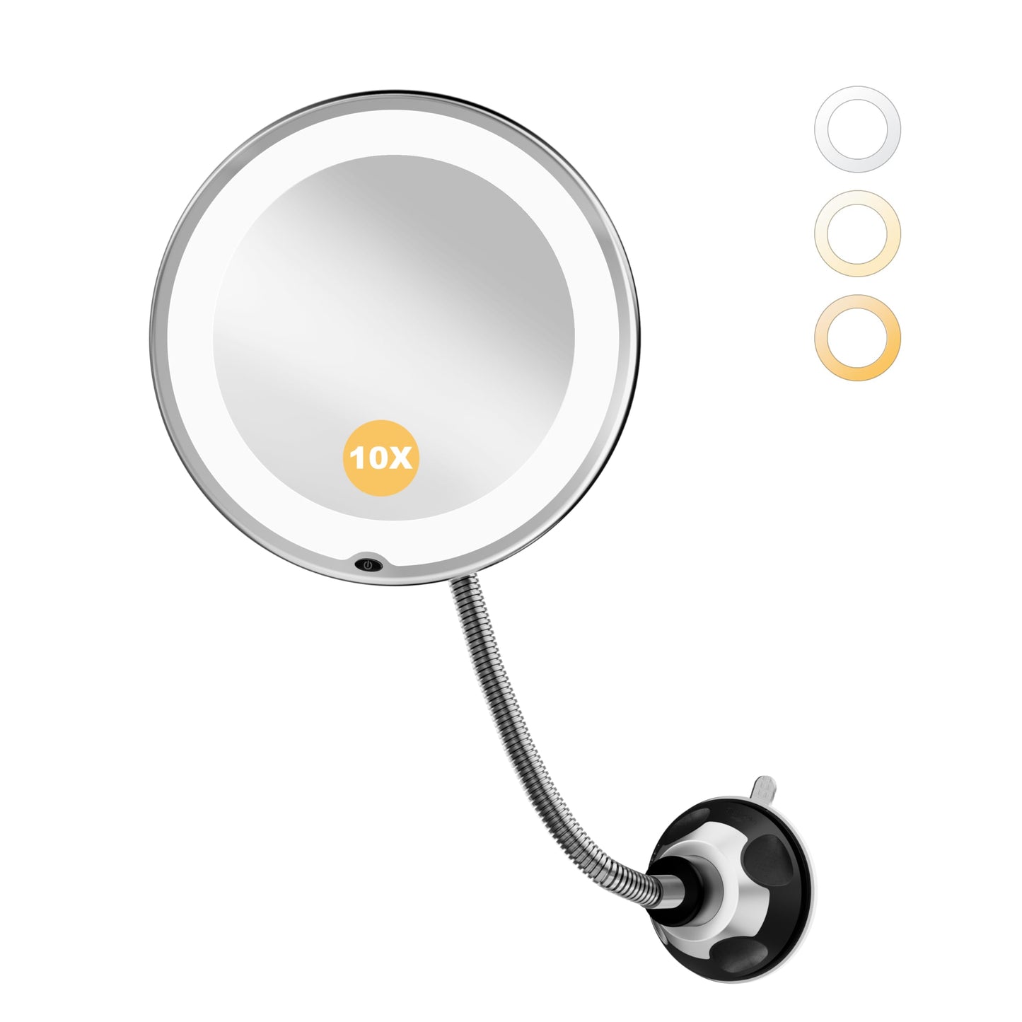 Brightown 10x Makeup Mirror with Lights and Magnification,Flexible Gooseneck Magnifying Mirror with 3 Lighting and Adjustable Brightness,Battery Operated with Suction Cup for Bathroom Bedroom, Red