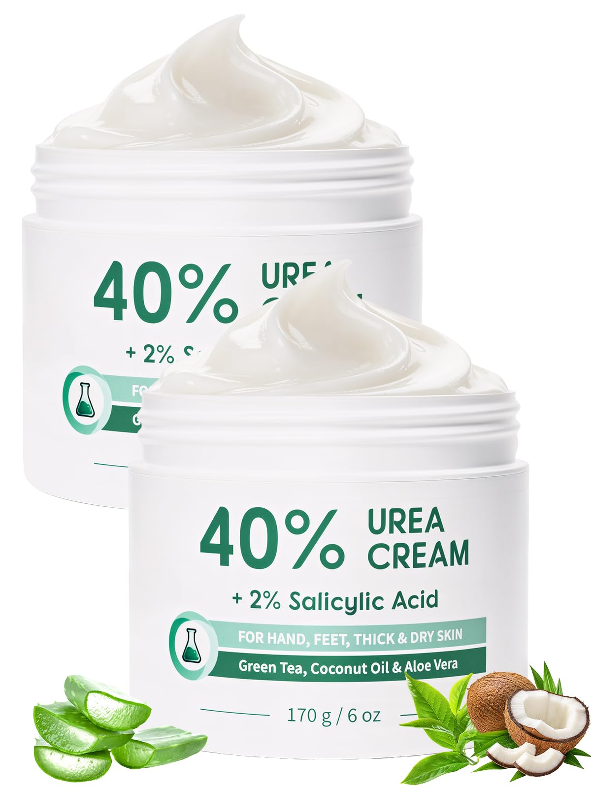 FAMIKYA Urea Cream 40 Percent for Feet Maximum Strength, Foot Cream for Dry Cracked Heels, Callus Care with 2% Salicylic Acid, Moisturizer for Hands Elbows Knees Rough Skin, 2 Packs