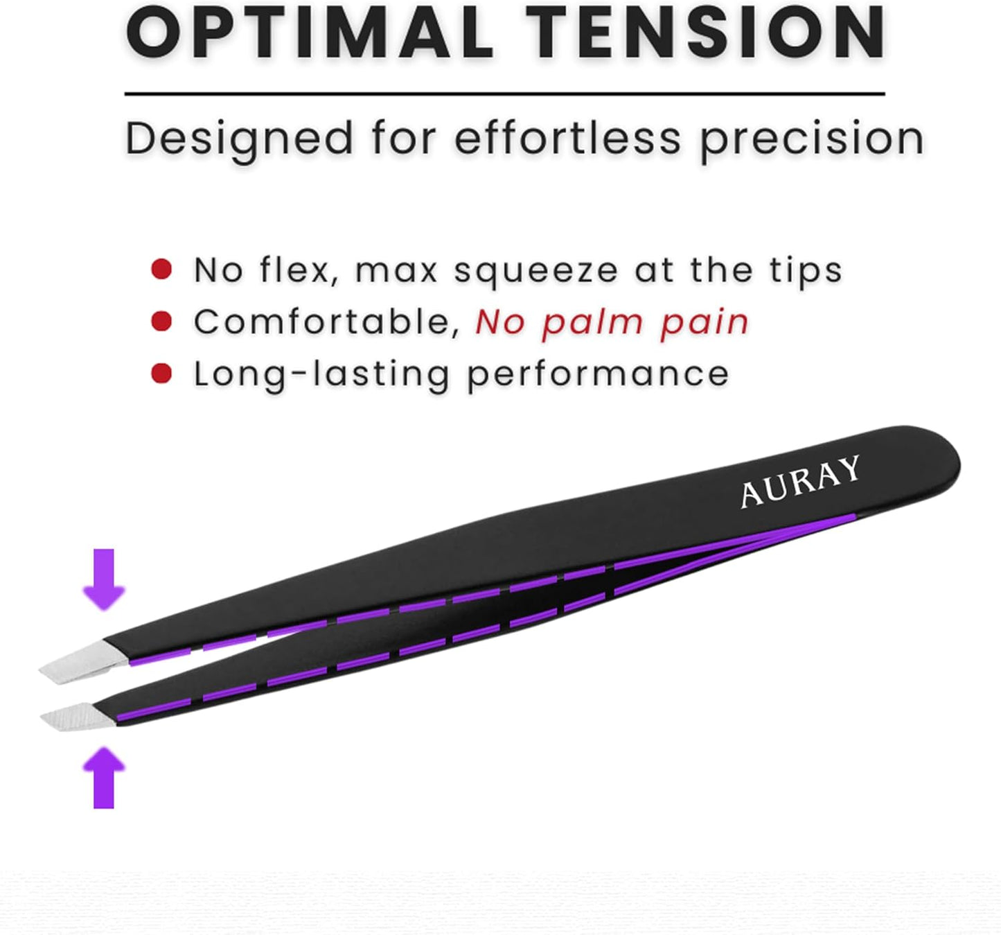 AURAY Stainless Steel Eyebrow Tweezers - Slanted Tip Facial Hair Removal Tool for Men & Women | Black