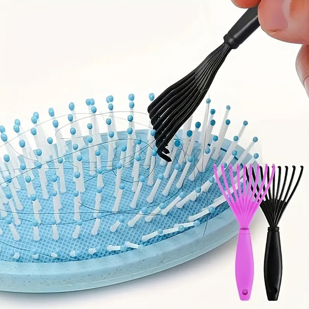Detangling Hair Cleaner Brush Set - 6 Pcs Hairbrush Cleaning Tool for Normal Hair - Black & Purple