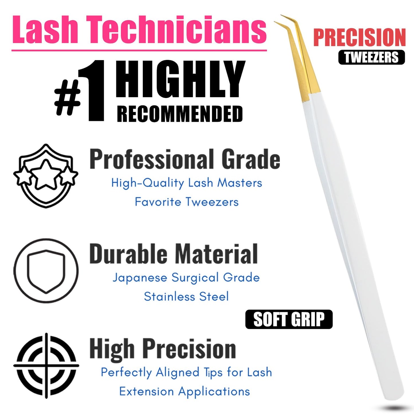 My Lash Tools Eyelash Extension Curved Degree Tweezers for Isolation Lash Extensions 14cm Best for Individual Isolation & Classic Lashes Japanese Stainless Steel Eyelash Twisers (Matte White Gold Tip)