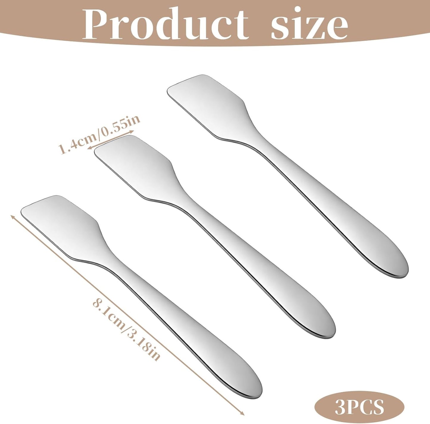 Mini Metal Makeup Spatula Set - 3 Reusable Cosmetic Cream Applicators | Silver Skin Care Tools for Mixing & Sampling