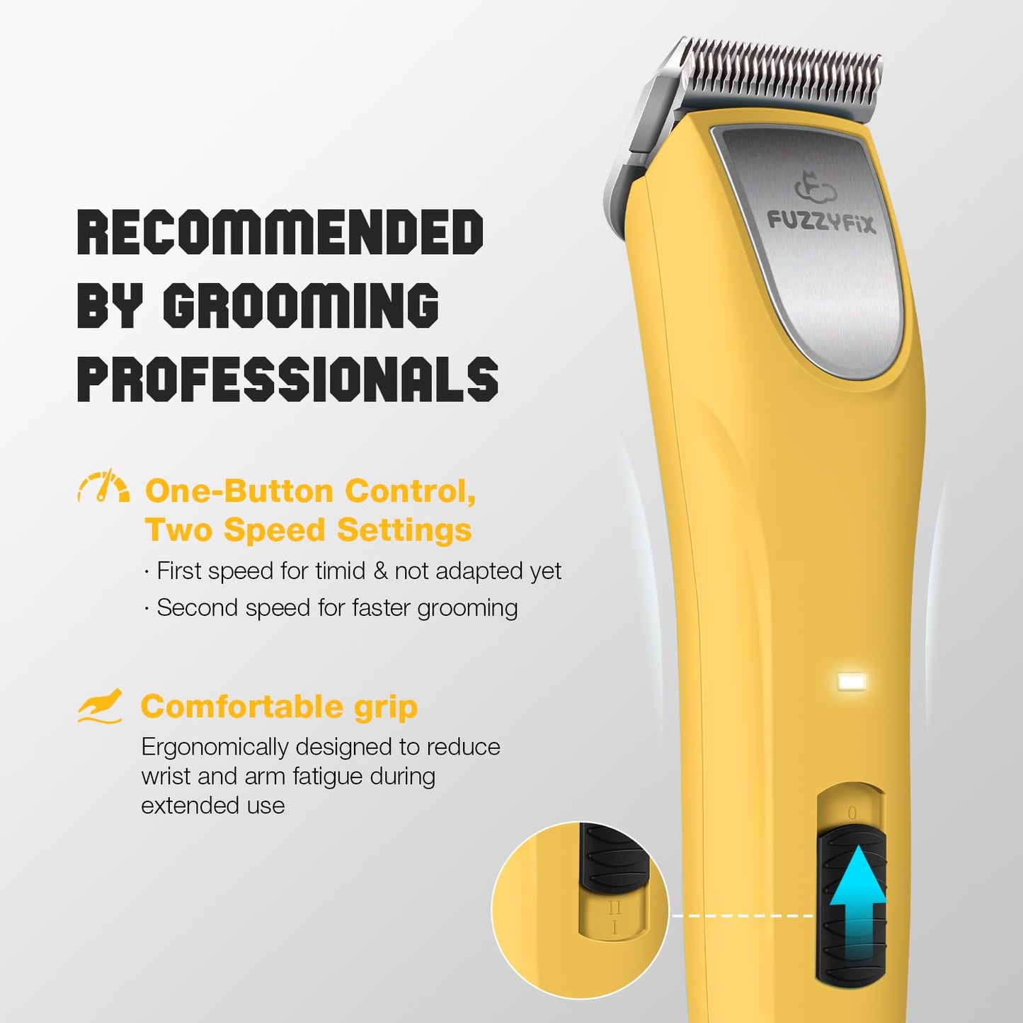 FuzzyFix Professional Dog Clippers for Grooming, 2 Speed Pet Grooming Kit for Thick Curly Matted Coats, Low Noise Heavy Duty Cordless Hair Trimmer with Detachable Metal Blade