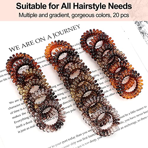 JessLab Amber Spiral Hair Ties - 20 Pack Traceless, No Crease Ponytail Holders for Girls & Women