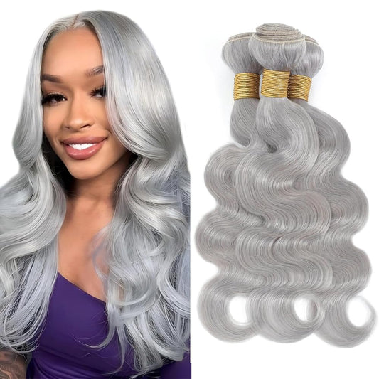 Silver Bundle Human Hair Grey Body Wave Bundles Brazilian Virgin Remy Hair 3 Bundles 28 30 32 Inch Double Weft Soft