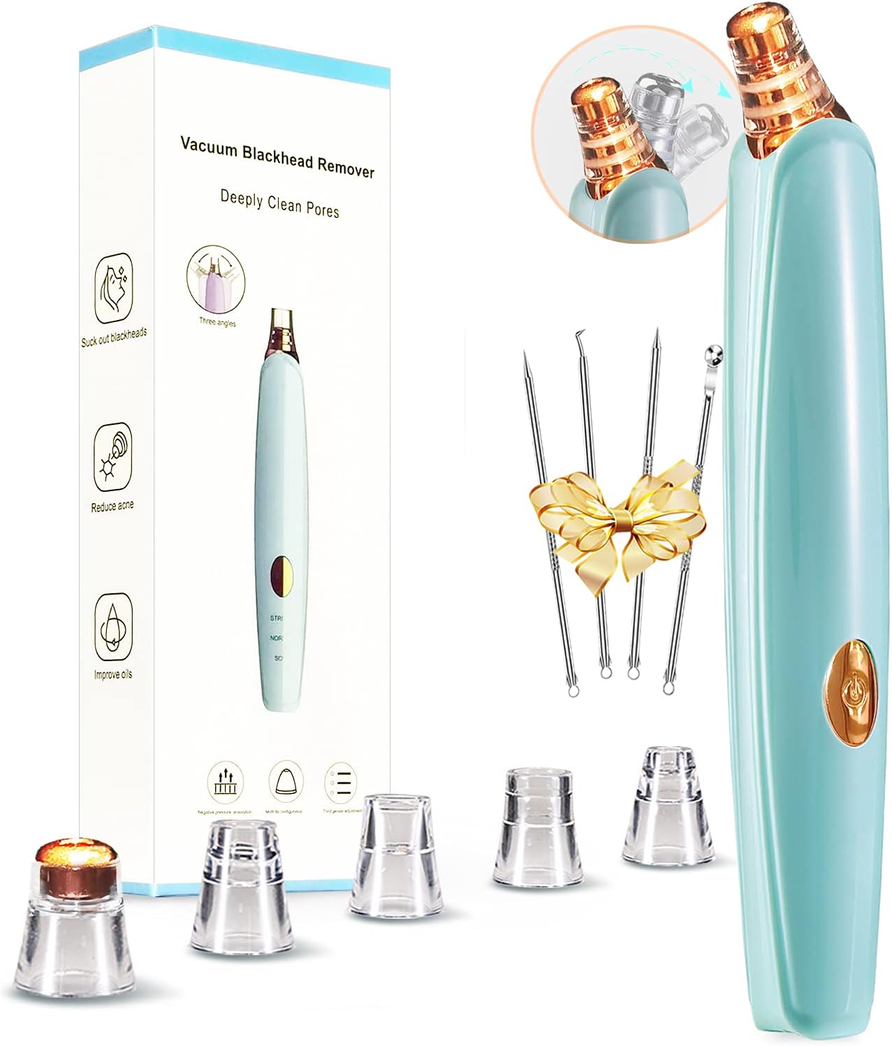 Blackhead Remover Pore Vacuum - Electric Facial Cleaner with 5 Probes | USB Rechargeable Suction Tool
