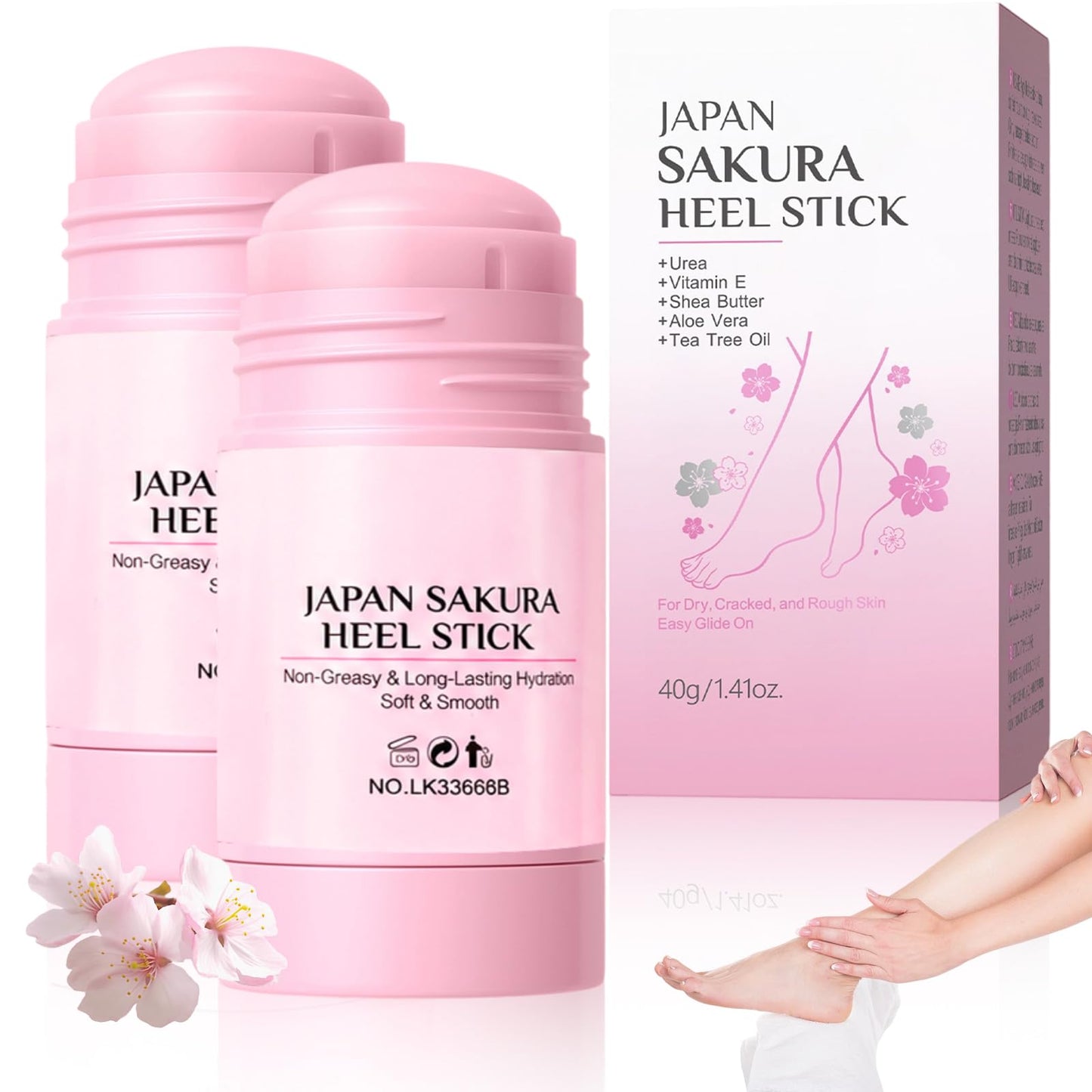 2PCS Japan Sakura Foot Heel Stick,Japan Sakura Heel Balm for Dry Cracked,Cracked Heel Repair Stick for Dry Cracked Feet & Heels Deeply Moisturize & Soften Feets for Hands,Heels,Elbows,Knees and More
