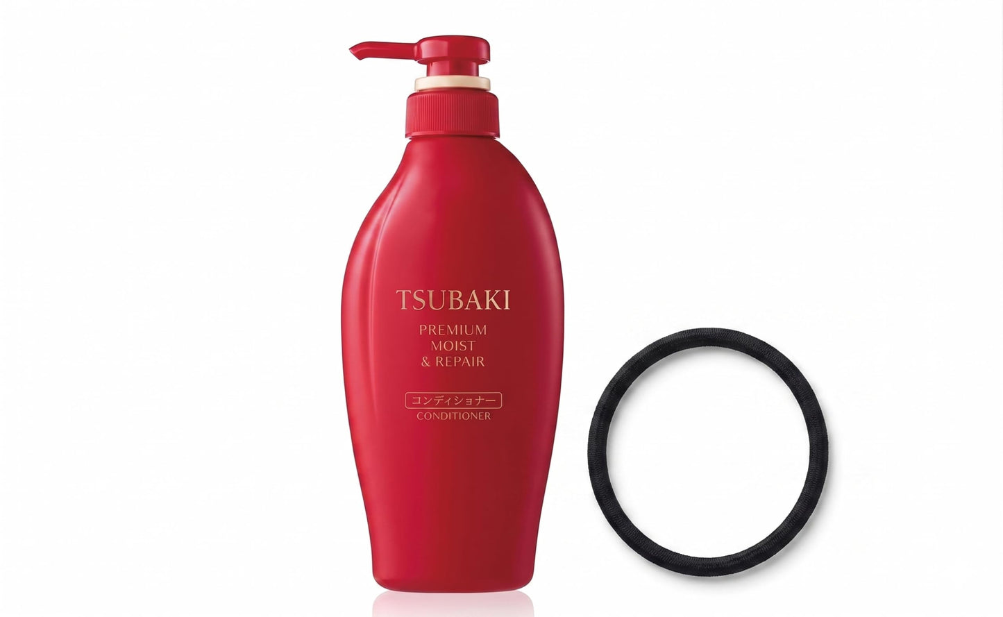 TJ SIGNATURE TSUBAKI Premium Moist & Repair Conditioner - 0-Second Salon Hair Treatment with Red Camellia Oil for Dry, Damaged & Frizzy Hair - Includes Exclusive Hair Tie - 490ml (16.6 fl oz)
