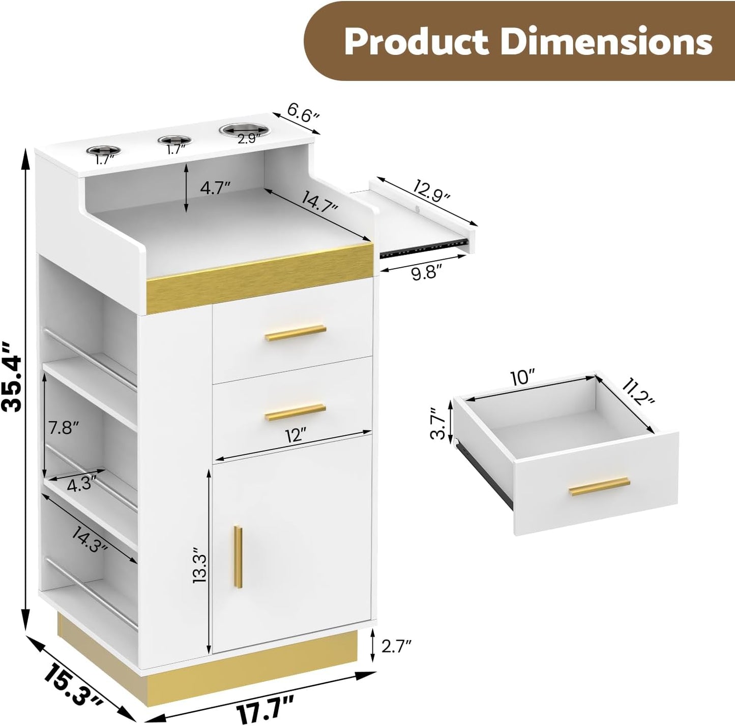 Salon Station for Hair Stylists | Barber Storage System with 3 Hot Tool Holders & Large Cabinet - White