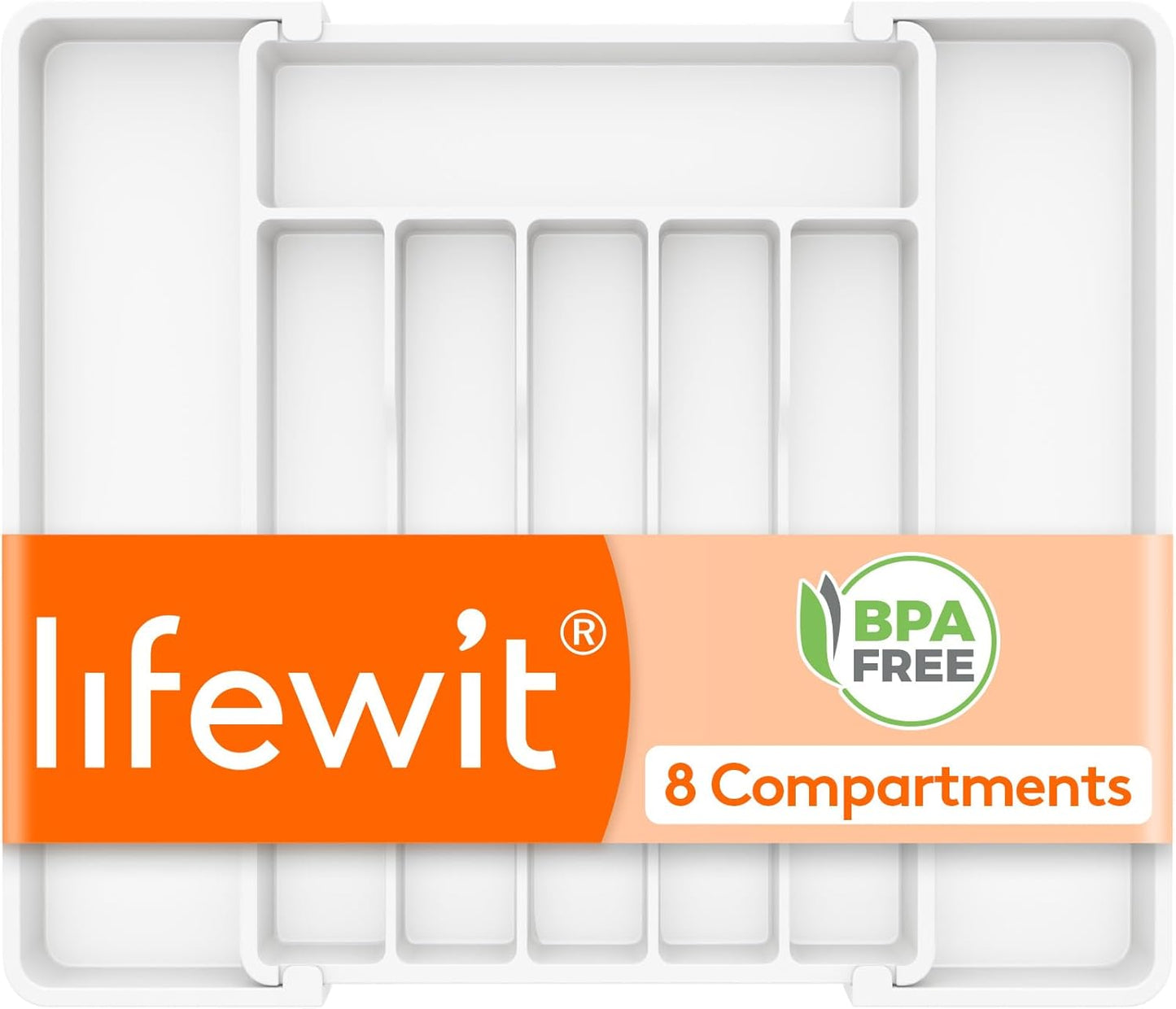 Expandable Silverware Organizer - BPA-Free Plastic Utensil Tray for Kitchen Drawer | Space-Saving Cutlery Holder, Black, 8.5-14 x 12 x 1.5 Inch