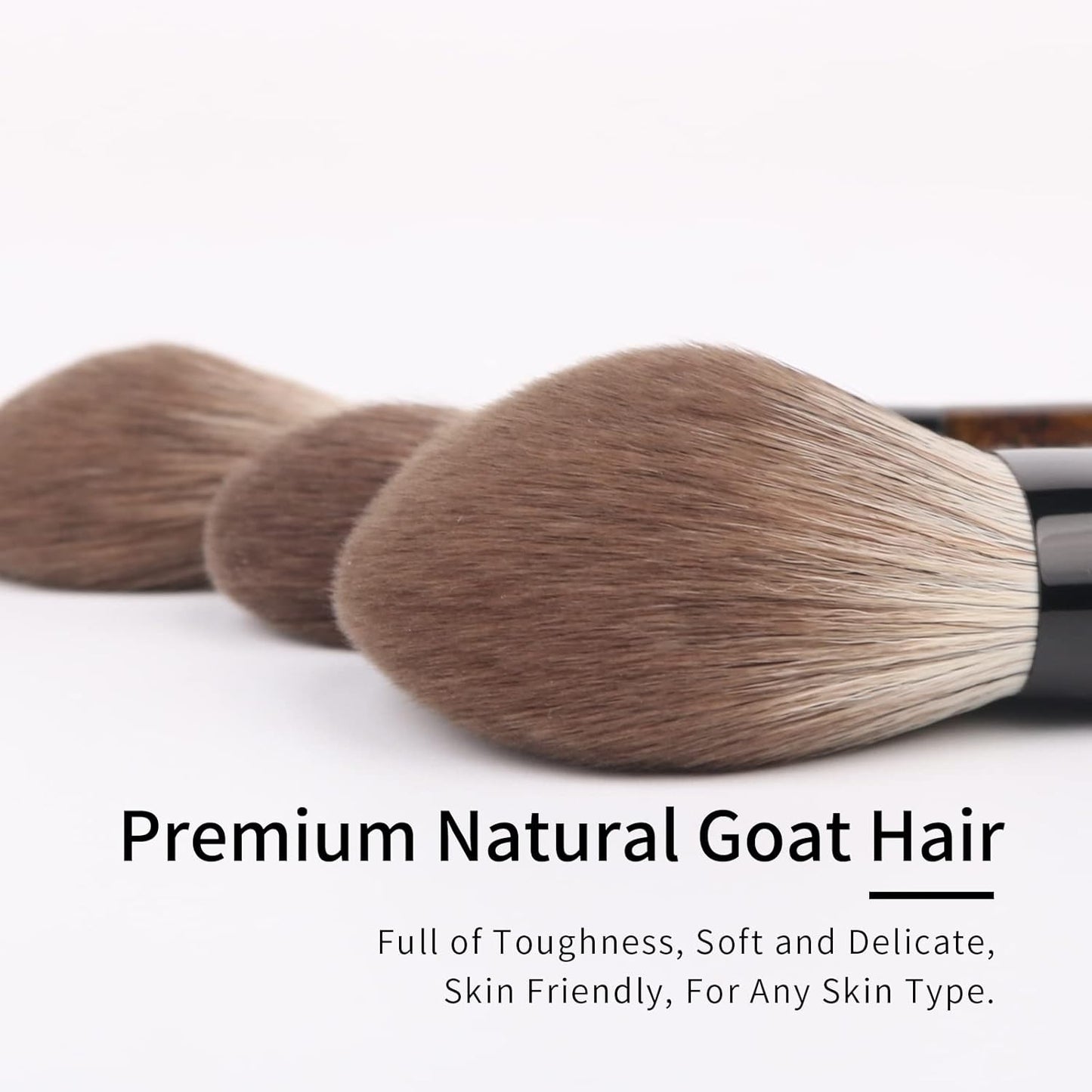 Natural Goat Hair Makeup Brush Set - Professional Walnut Cosmetic Brushes with Case | Soft Bristles for Flawless Application
