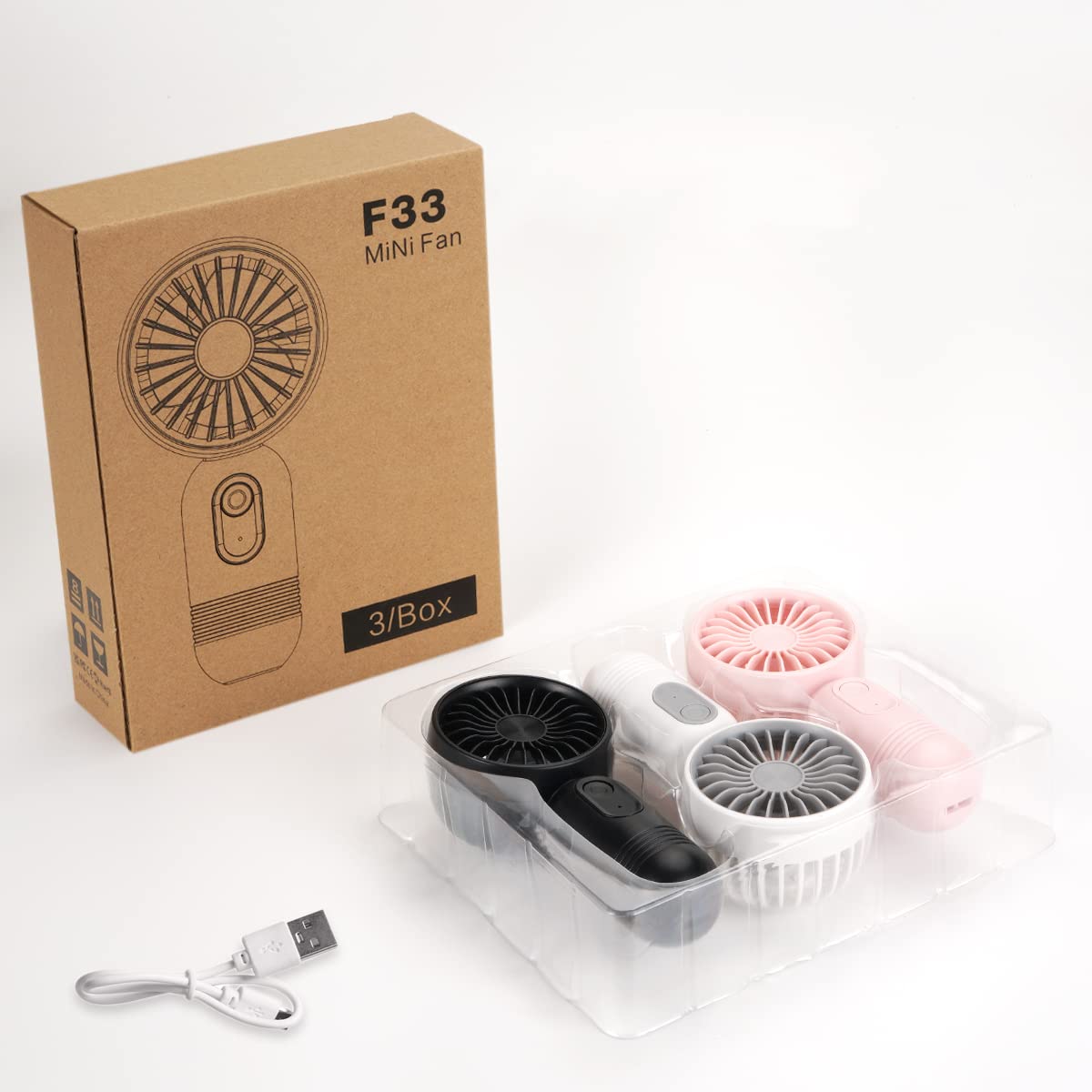 JODNO Mini Portable Fan 3 Pack, Cute Handheld Battery Operated Lightweight Small Personal Fans with 3 Speeds and USB Rechargeable Eyelash Fan for Women Men Office Outdoor Travel Camping