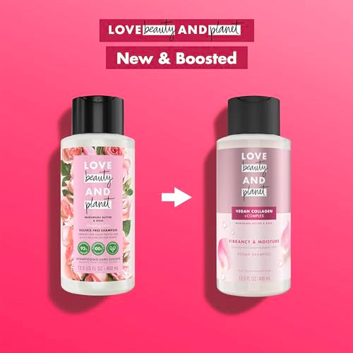 Love Beauty and Planet Vegan Collagen Moisture Shampoo with Rose - 13.5oz, Cruelty-Free, Sulfate-Free