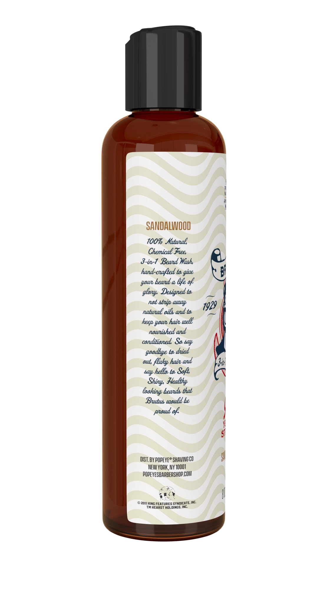 Brutus 3-in-1 Natural Beard Wash and Conditioner for Men, Cruelty Free and Nourishing Beard Shampoo, Best for Maintaining and Conditioning Hair, Sandalwood Scent, 8 oz