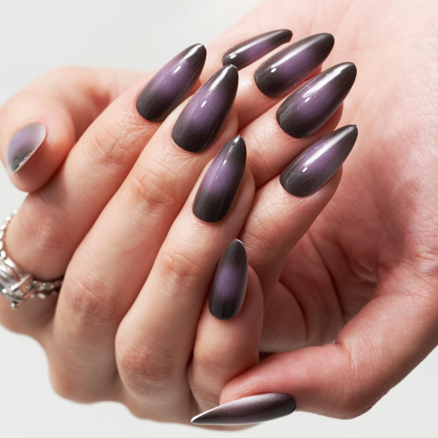 Glamermaid Black Pink Ombre Press-On Nails - Medium Almond Stiletto | Reusable Acrylic Nail Tips for Women