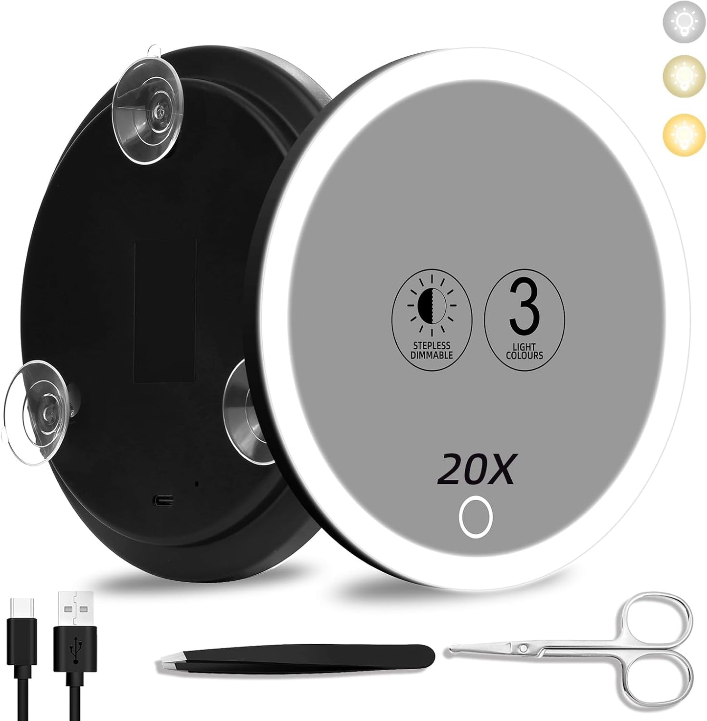 40x Magnifying Makeup Mirror with Light - 6-Inch Travel Mirror with Suction Cups, Tweezers & Scissors Set