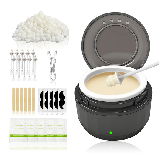Nose Wax Kit Men & Women, USB-C Mini Wax Warmer with Silicone Pot for Nose, Ear & Eyebrow Facial Hair Removal at Home, 50g Hard Wax Beads, 10 Nose Sticks, 6 Applicators & Mustache Protectors (Black)