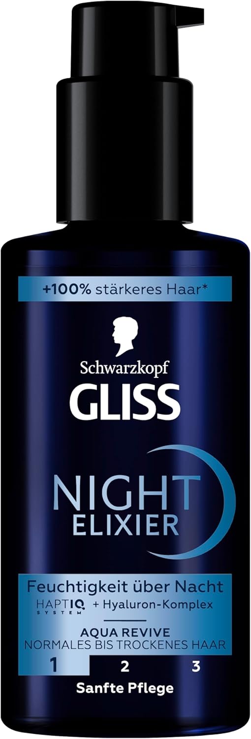 Schwarzkopf Night Elixir Aqua Revive Hair Serum - Leave-In Overnight Hydrating Treatment | 100 ml, Hyaluronic Complex for Normal to Dry Hair