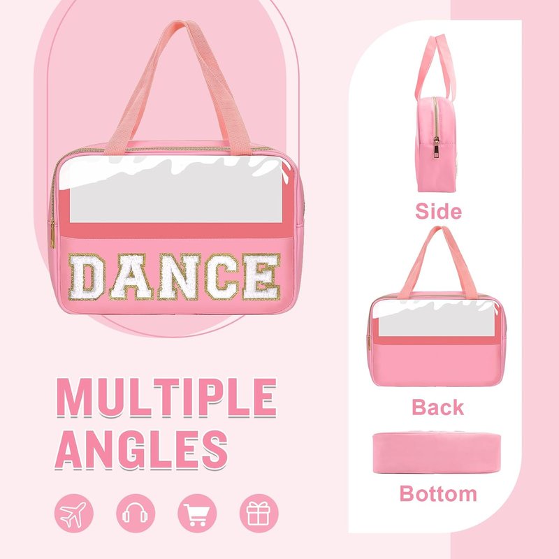 Dance Bag for Girls - Chenille Letter Clear Makeup & Shoe Storage | Toddler Ballet Accessory in Pink
