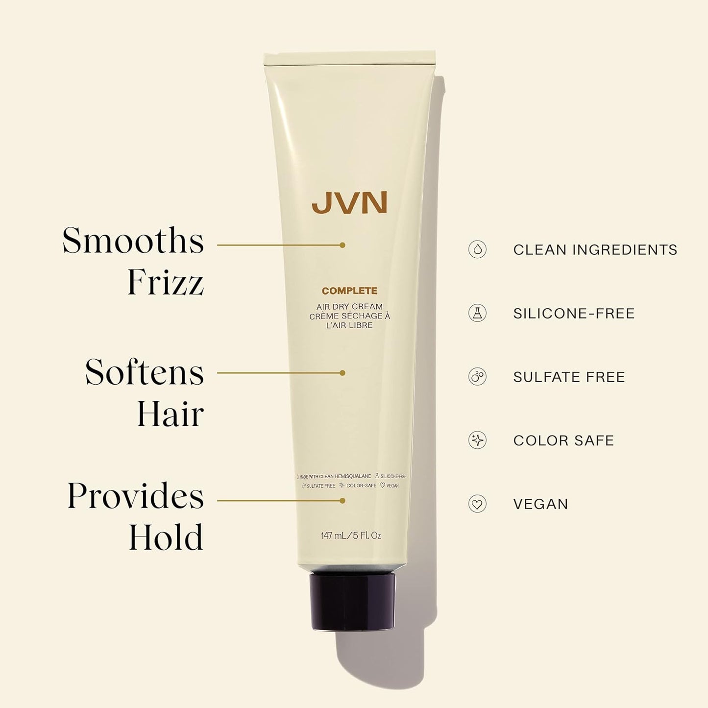 JVN No Heat Air Dry Cream - Hair Smoothing & Curl Enhancer, 5 Fl Oz | Silicone-Free, Natural Texture