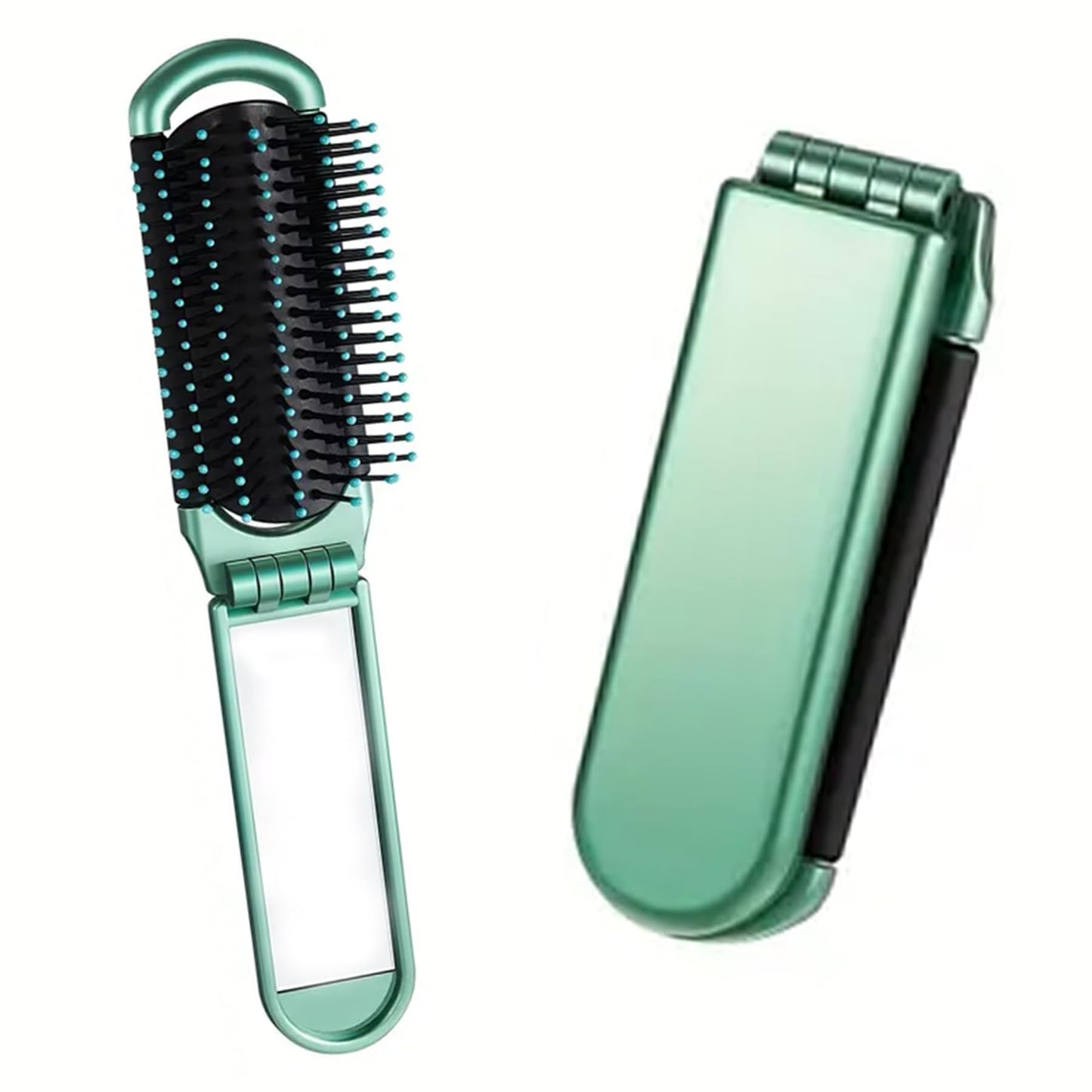 Folding Brush with Mirror for Women, Girls - Mini Hair Brush for Purse, Small Pocket with Soft Nylon Bristles and Mirror for Travel