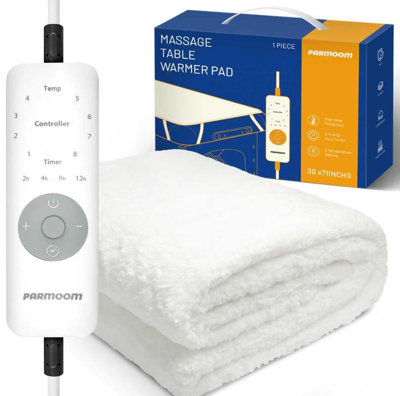 PARMOOM Massage Table Warmer Heating Pad Professional Massage Bed Warmer with 4 Timer, 8 Heat Settings, Overheat Protection for Massage Bed & Spa, Thickened & Soft Fleece, 30" x 71"