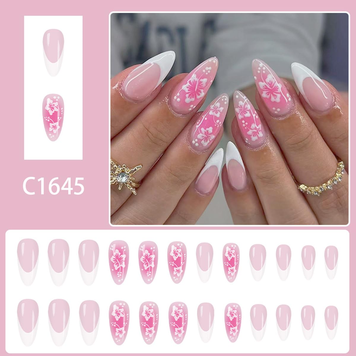 Short Almond Press-On Nails - 24 Pcs French Tip with Leopard Print & Gold Beads | Reusable Acrylic Nail Designs for Women