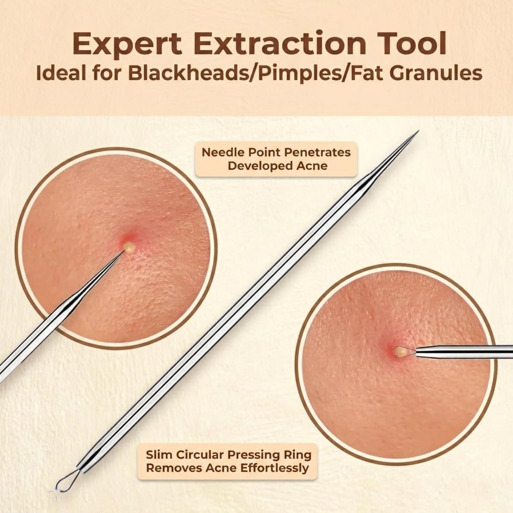 2 Pcs Pimple Extractor Tool 410 Grade Stainless Steel | Comedone Extractor, Pimple Popper, Blackhead Remover for Face, Zit Popper, Pimple Needle for Acne Removal
