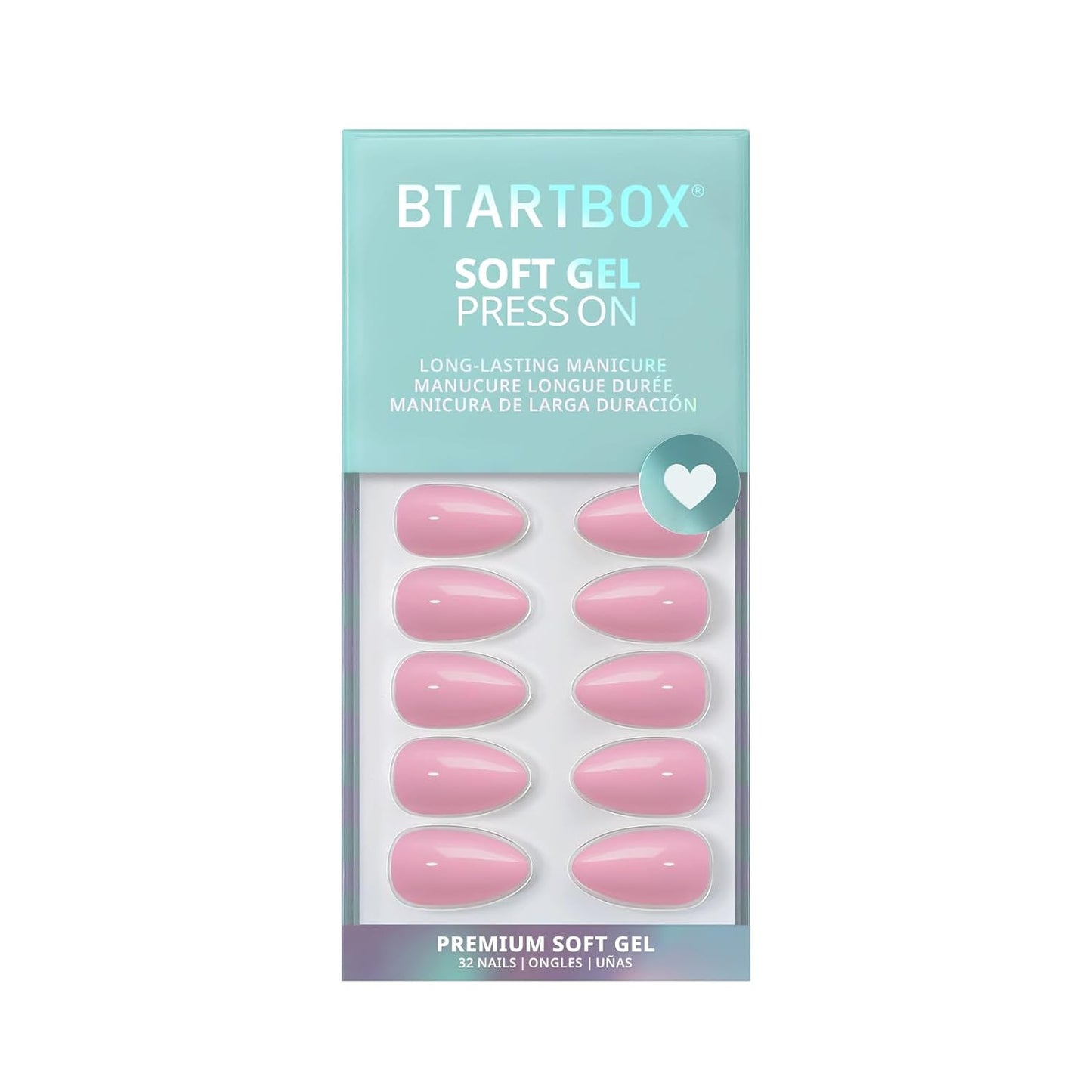 Press On Nails - Almond Shape Pastel Baby Pink Short Nails | Opaque Soft Gel, 32-Piece Kit in 16 Sizes