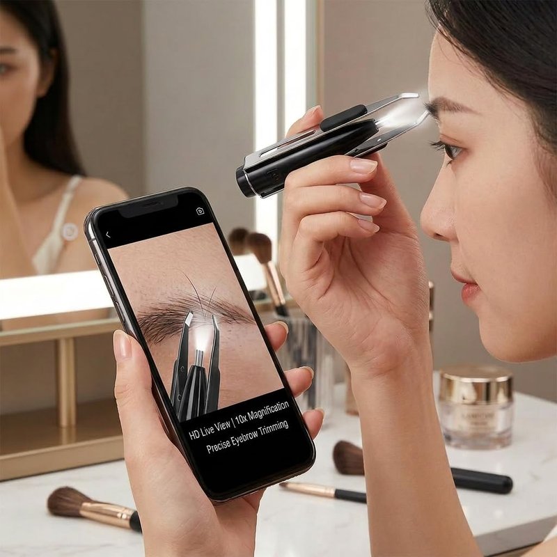 ZJchao Tweezerman Slant Tweezers, 10X Magnification Slanted LED Camera Tweezers Stainless Steel ABS Material 10.2x3cm Portable Hair Plucking Tweezers For Eyebrows Hair Removal (Black)