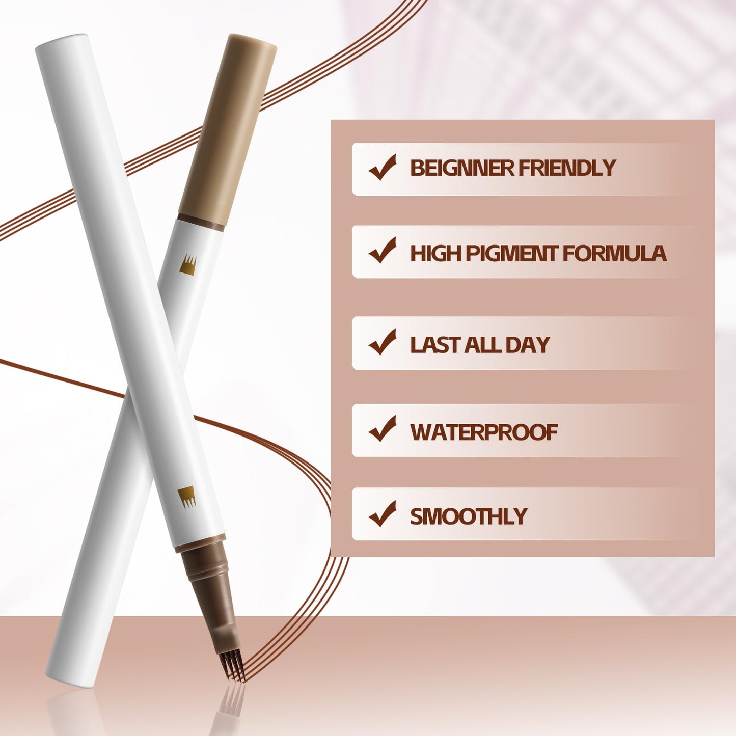 Boobeen 2 Pack 4-Tip Microblading Eyebrow Pen, Waterproof Eyebrow Pencils for Women to Effortlessly Create Natural Hair-Like Strokes, All-Day Wear