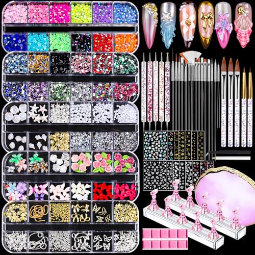 Teenitor Nail Art Kit with 5 Charm Boxes, Stickers & Tools